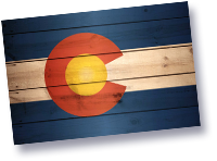 Colorado logo painted on wooden slabs