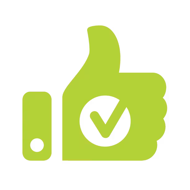 Green thumbs up with a white circle and a checkmark in the center.