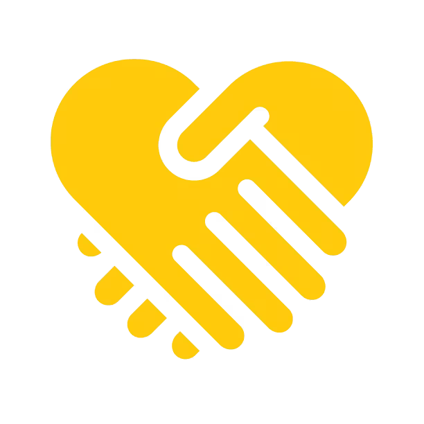 Yellow heart comprised of two yellow shaking hands