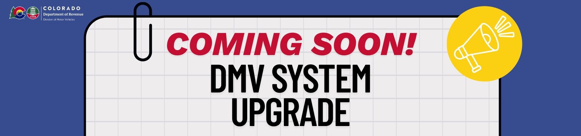 Notepad with note DMV system upgrade