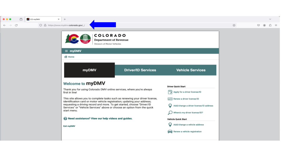 Firefox window displaying myDMV.