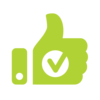 Green thumbs up with a white circle and a checkmark in the center.