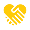 Yellow heart comprised of two yellow shaking hands