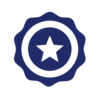 Blue icon of a badge or shield with a white star in the center.